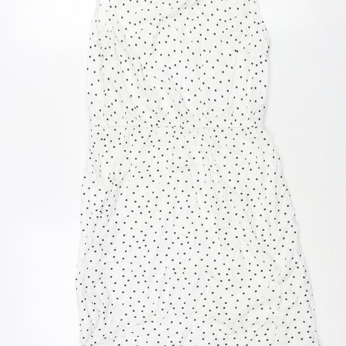 Tessentials Womens White Polka Dot Viscose Shift Size S Round Neck Button