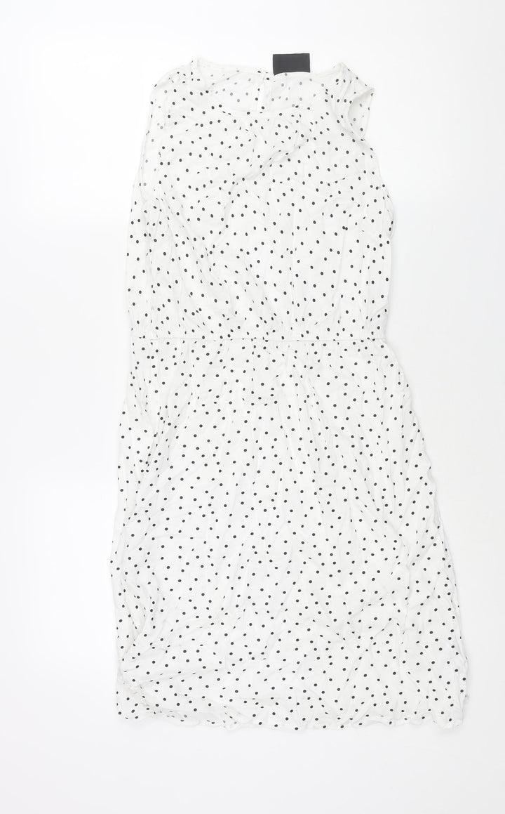 Tessentials Womens White Polka Dot Viscose Shift Size S Round Neck Button