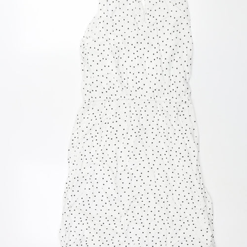Tessentials Womens White Polka Dot Viscose Shift Size S Round Neck Button