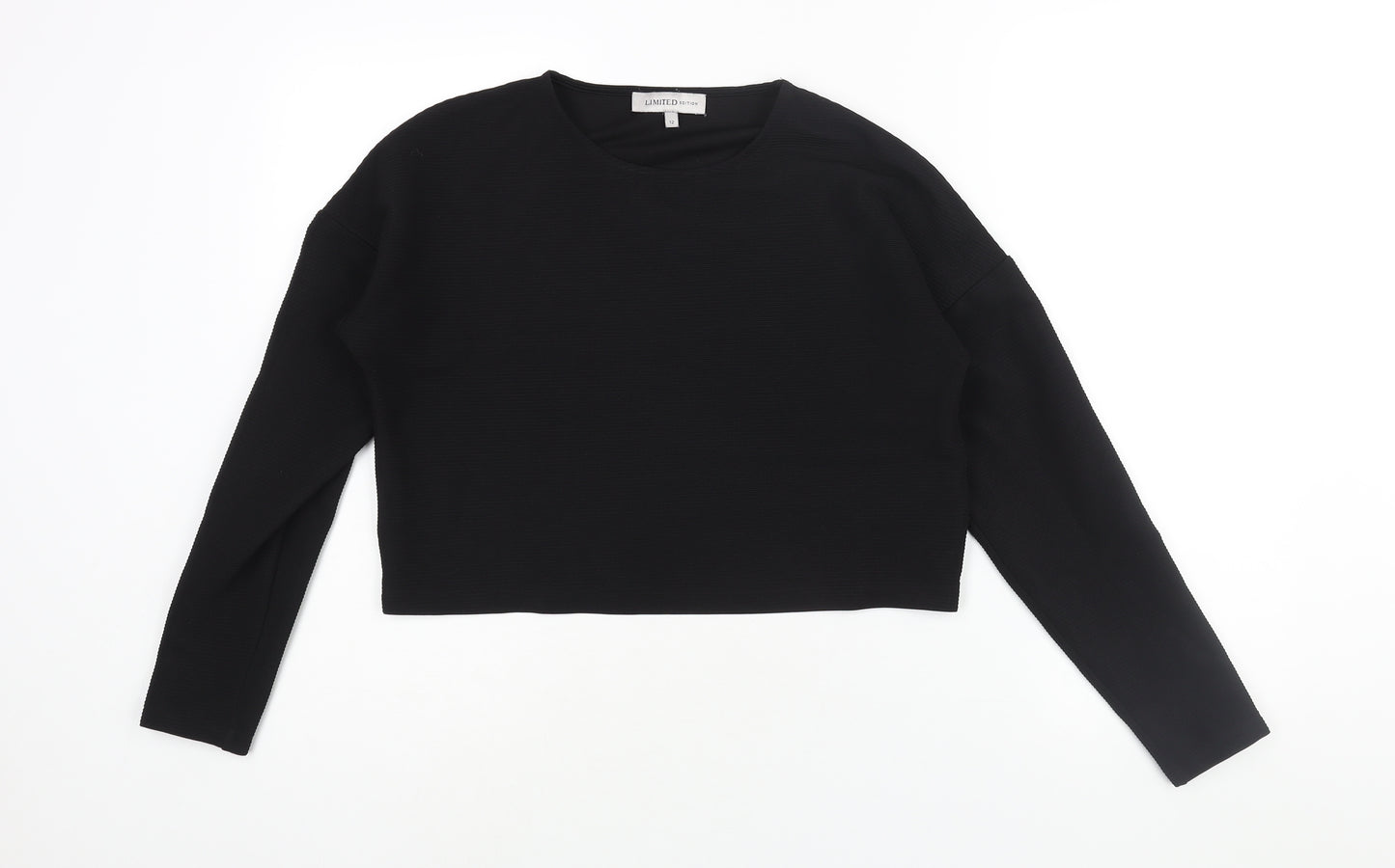 Limited Edition Womens Black Polyester Basic Blouse Size 12 Round Neck - Ribbed