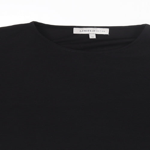 Limited Edition Womens Black Polyester Basic Blouse Size 12 Round Neck - Ribbed