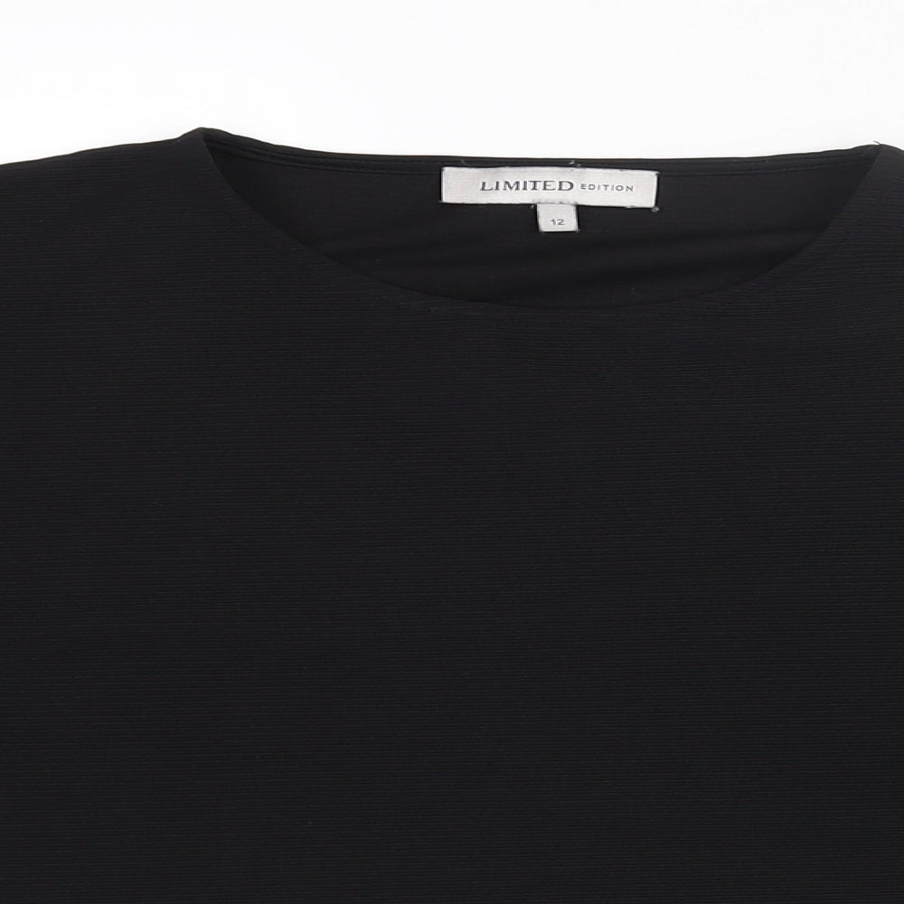 Limited Edition Womens Black Polyester Basic Blouse Size 12 Round Neck - Ribbed