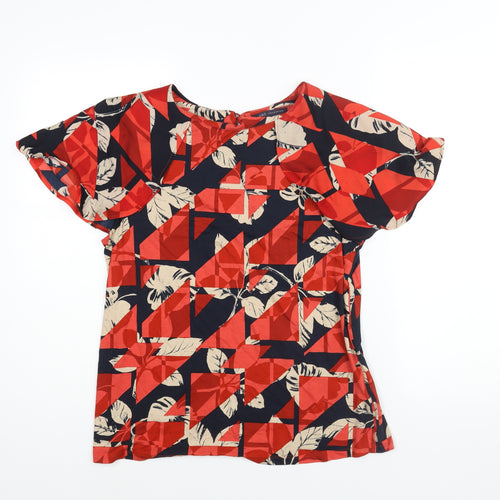 Marks and Spencer Womens Red Geometric Viscose Basic Blouse Size 14 Round Neck