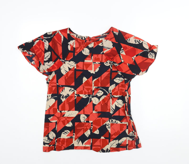 Marks and Spencer Womens Red Geometric Viscose Basic Blouse Size 14 Round Neck