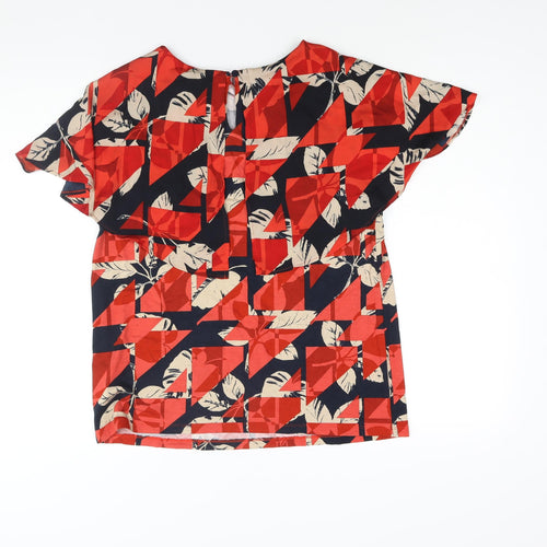 Marks and Spencer Womens Red Geometric Viscose Basic Blouse Size 14 Round Neck