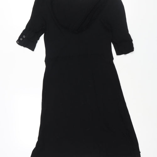 ASOS Womens Black Viscose A-Line Size 10 Scoop Neck Pullover - Frill