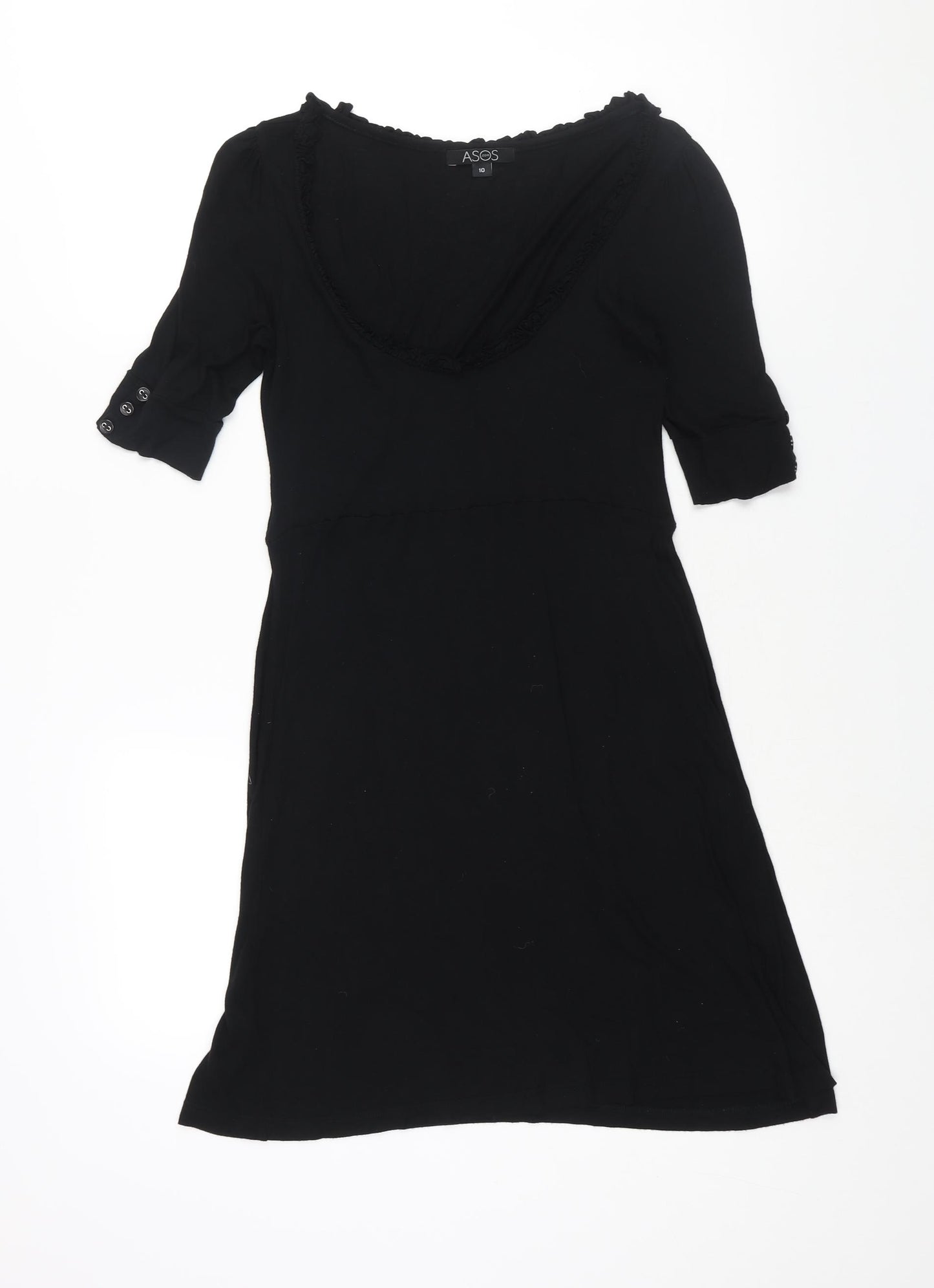 ASOS Womens Black Viscose A-Line Size 10 Scoop Neck Pullover - Frill