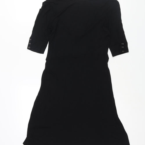 ASOS Womens Black Viscose A-Line Size 10 Scoop Neck Pullover - Frill