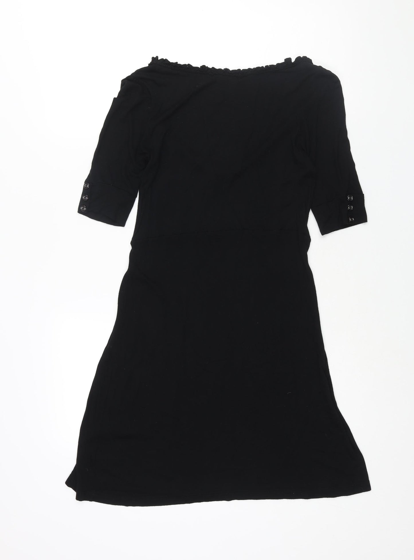 ASOS Womens Black Viscose A-Line Size 10 Scoop Neck Pullover - Frill