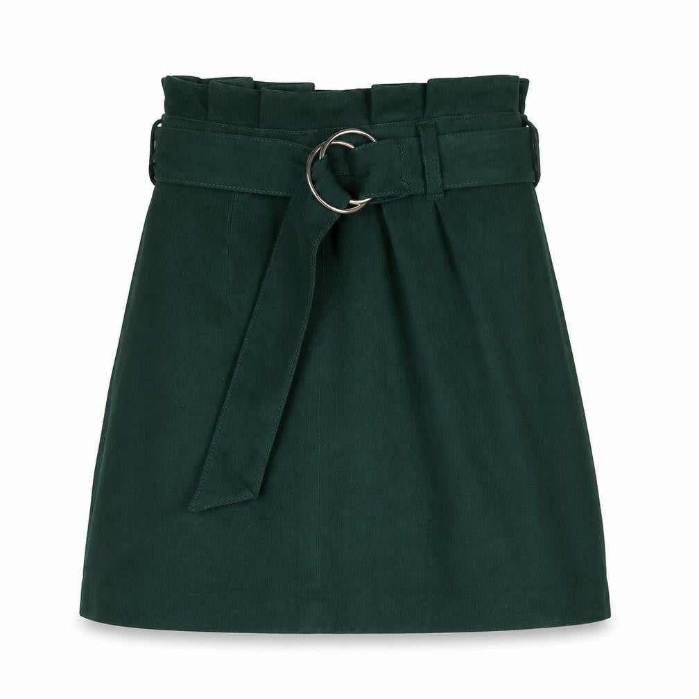 Bershka Womens Green Polyester A-Line Skirt Size XS Zip - Belted