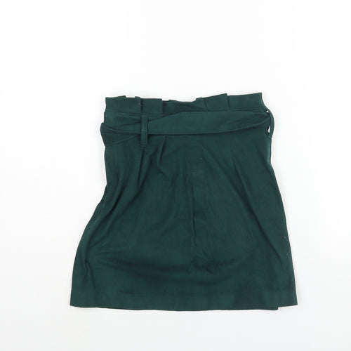 Bershka Womens Green Polyester A-Line Skirt Size XS Zip - Belted