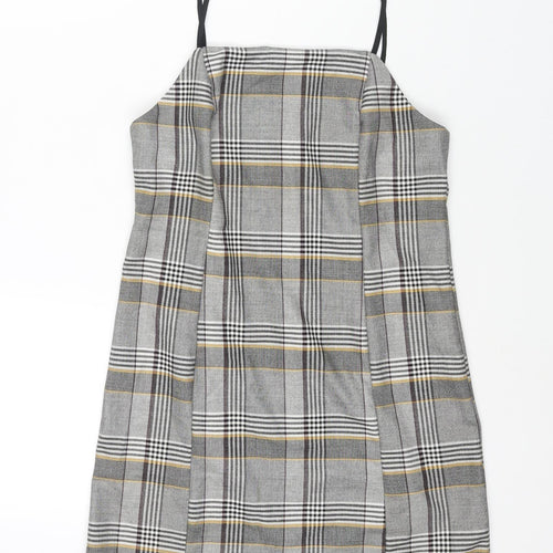 Urban Outfitters Womens Grey Check Polyester Mini Size XS Square Neck Zip