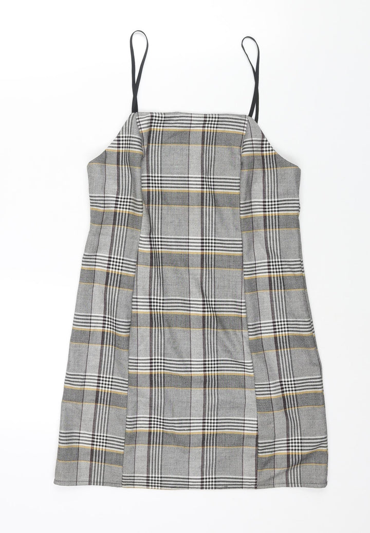Urban Outfitters Womens Grey Check Polyester Mini Size XS Square Neck Zip