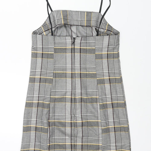 Urban Outfitters Womens Grey Check Polyester Mini Size XS Square Neck Zip
