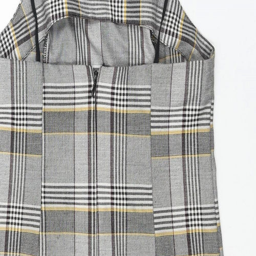 Urban Outfitters Womens Grey Check Polyester Mini Size XS Square Neck Zip