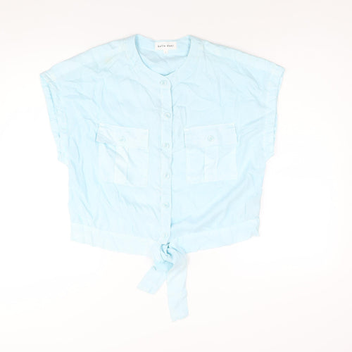 Bella Dahl Womens Blue Lyocell Basic Button-Up Size L Round Neck - Tie Detail