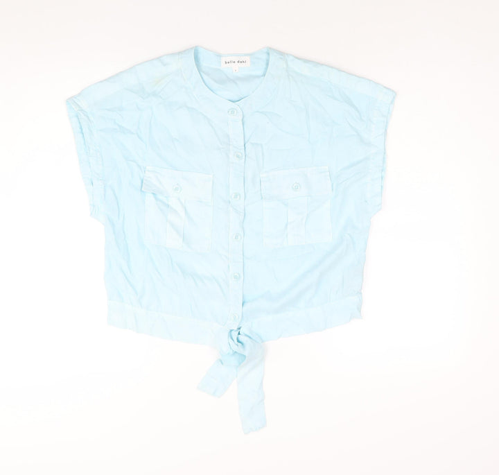 Bella Dahl Womens Blue Lyocell Basic Button-Up Size L Round Neck - Tie Detail