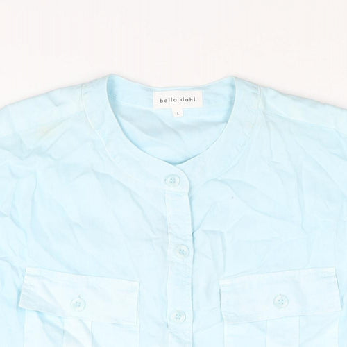 Bella Dahl Womens Blue Lyocell Basic Button-Up Size L Round Neck - Tie Detail