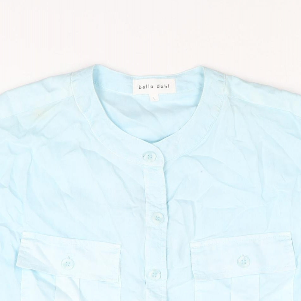 Bella Dahl Womens Blue Lyocell Basic Button-Up Size L Round Neck - Tie Detail