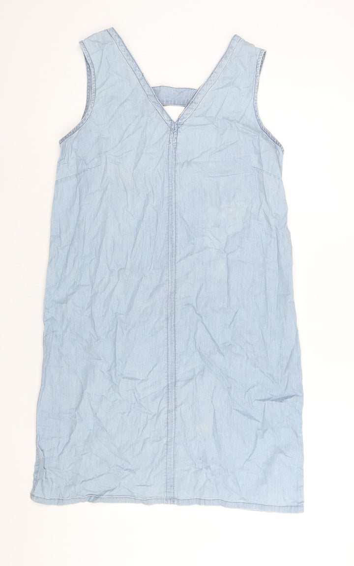 M&Co Womens Blue Cotton Shift Size 12 V-Neck Pullover