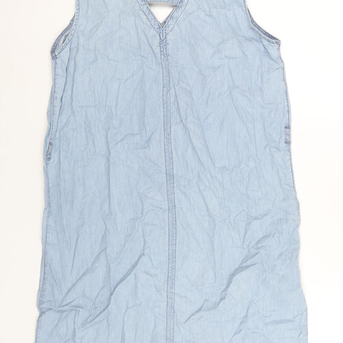 M&Co Womens Blue Cotton Shift Size 12 V-Neck Pullover