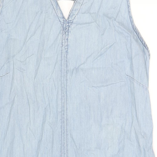 M&Co Womens Blue Cotton Shift Size 12 V-Neck Pullover