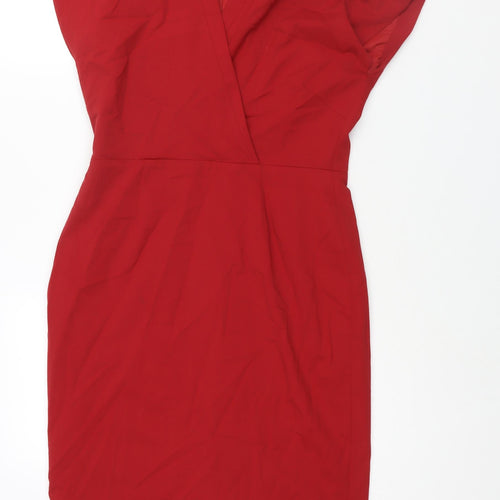 Baukjen Womens Red Polyester Pencil Dress Size 12 V-Neck Zip