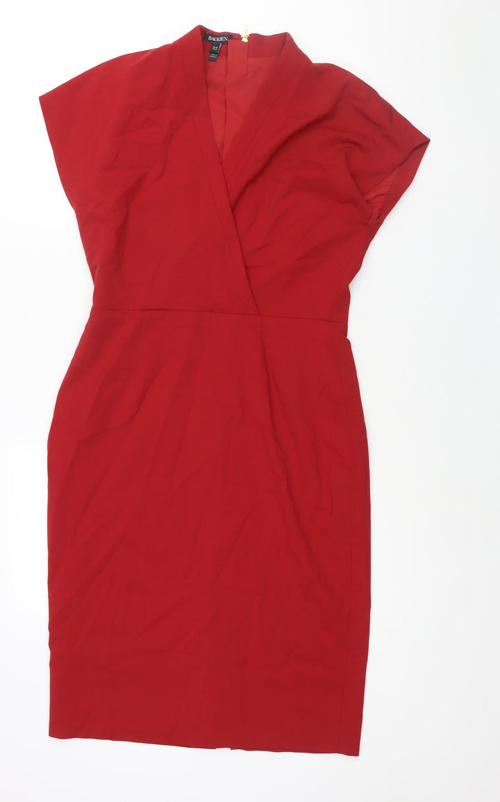 Baukjen Womens Red Polyester Pencil Dress Size 12 V-Neck Zip