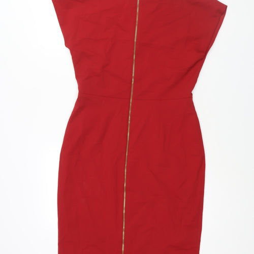 Baukjen Womens Red Polyester Pencil Dress Size 12 V-Neck Zip