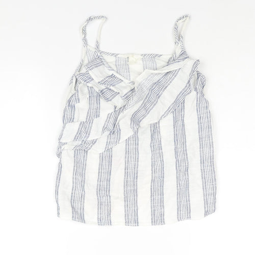 H&M Womens White Geometric Cotton Camisole Blouse Size 8 V-Neck - Frill