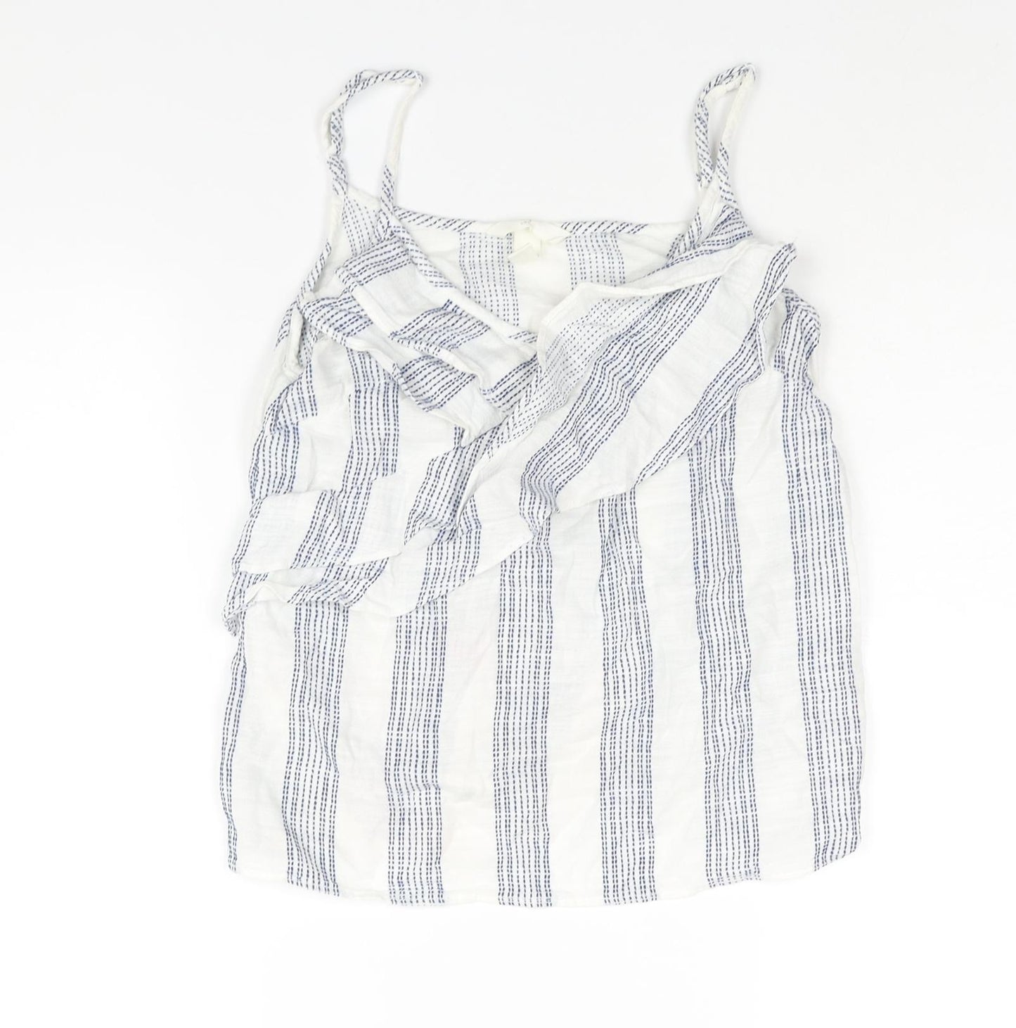 H&M Womens White Geometric Cotton Camisole Blouse Size 8 V-Neck - Frill