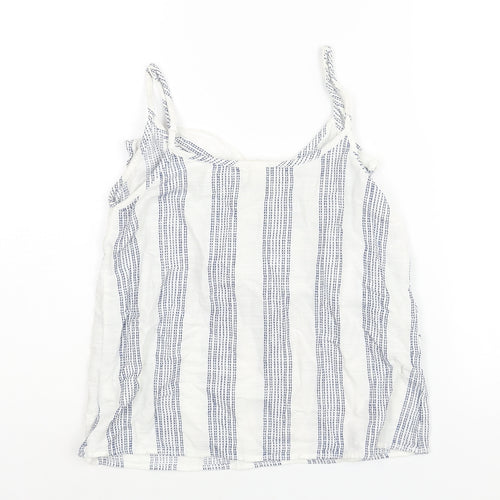 H&M Womens White Geometric Cotton Camisole Blouse Size 8 V-Neck - Frill