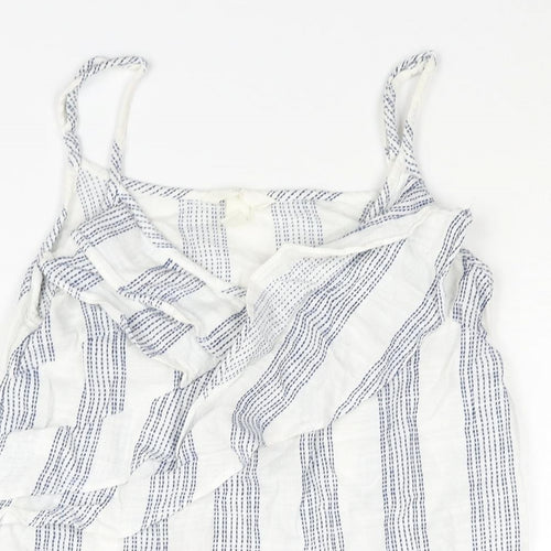 H&M Womens White Geometric Cotton Camisole Blouse Size 8 V-Neck - Frill