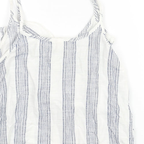 H&M Womens White Geometric Cotton Camisole Blouse Size 8 V-Neck - Frill