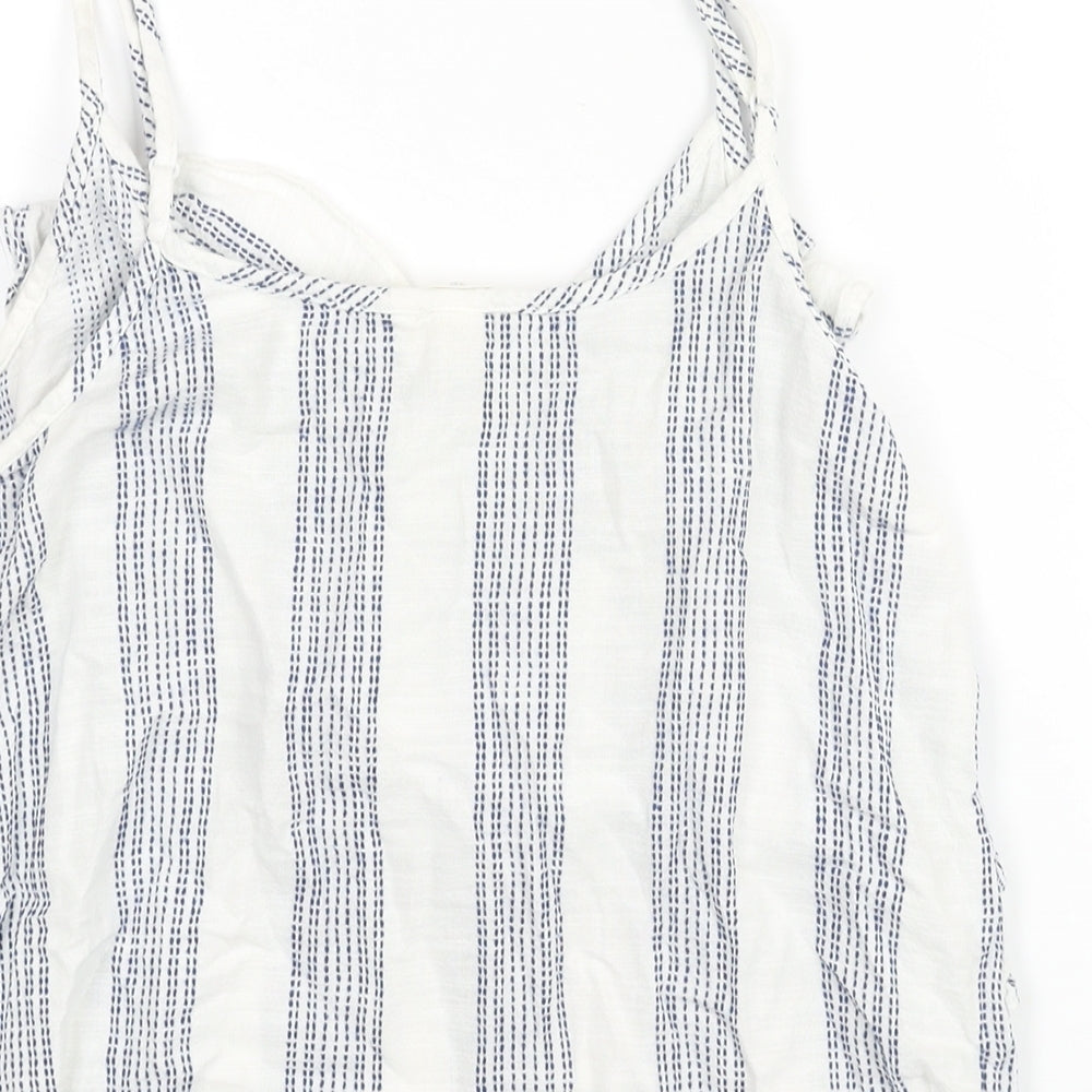 H&M Womens White Geometric Cotton Camisole Blouse Size 8 V-Neck - Frill