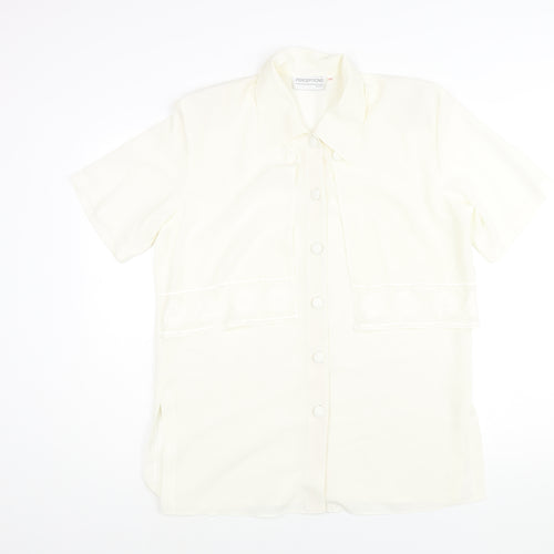 Perceptions Womens Ivory Polyester Basic Blouse Size 12 Collared - Embroidered Detail