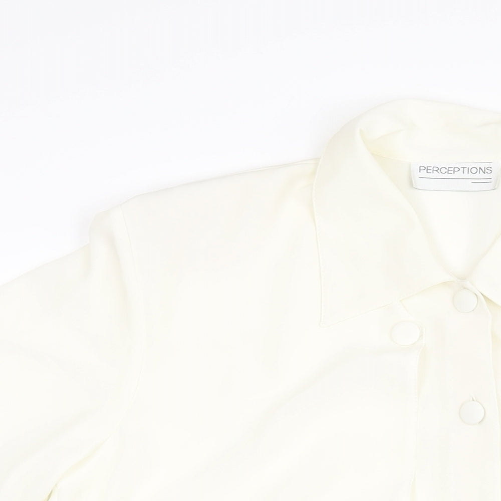 Perceptions Womens Ivory Polyester Basic Blouse Size 12 Collared - Embroidered Detail