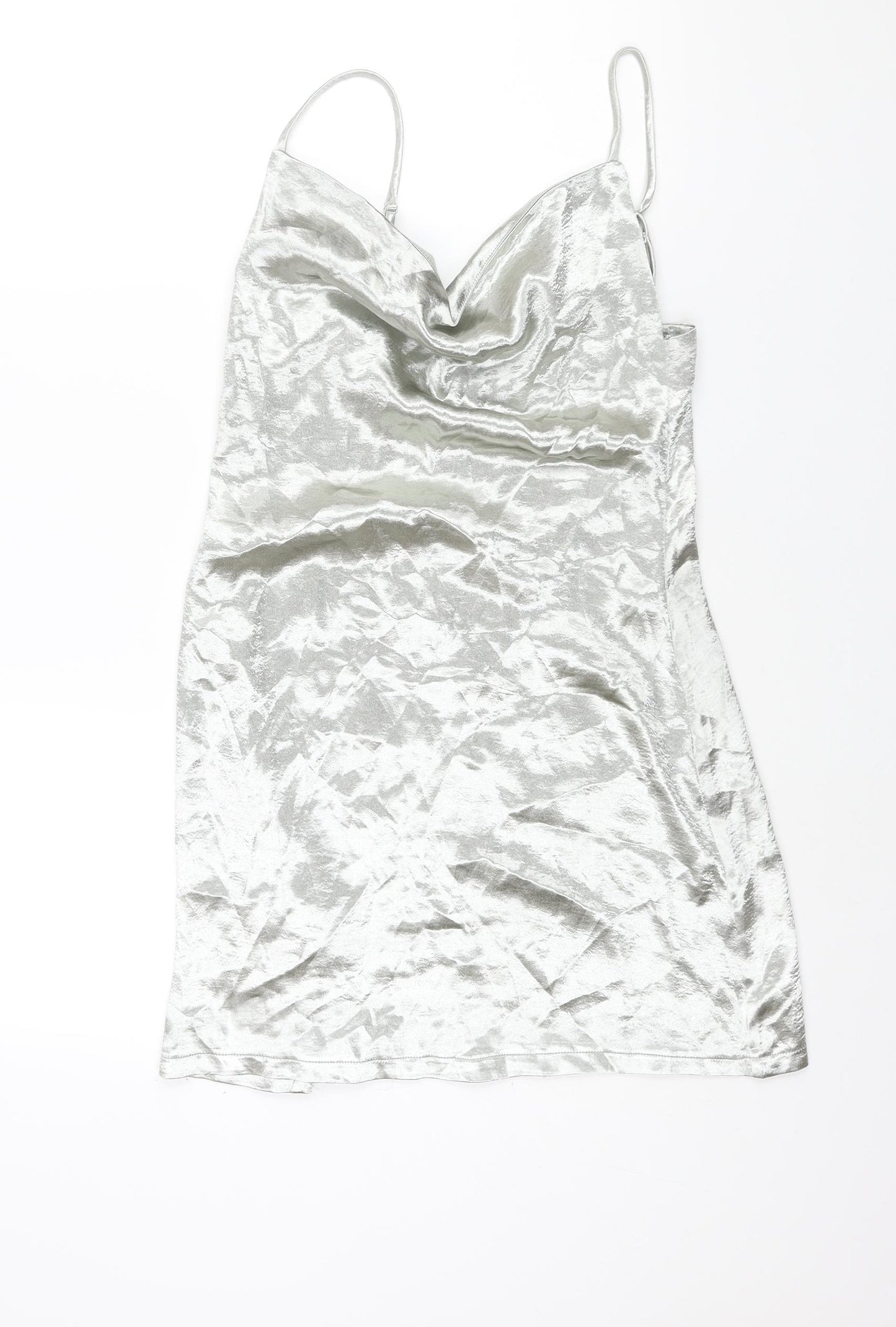 Public Desire Womens Silver Polyester Slip Dress Size M Cowl Neck Tie