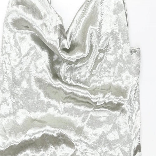 Public Desire Womens Silver Polyester Slip Dress Size M Cowl Neck Tie