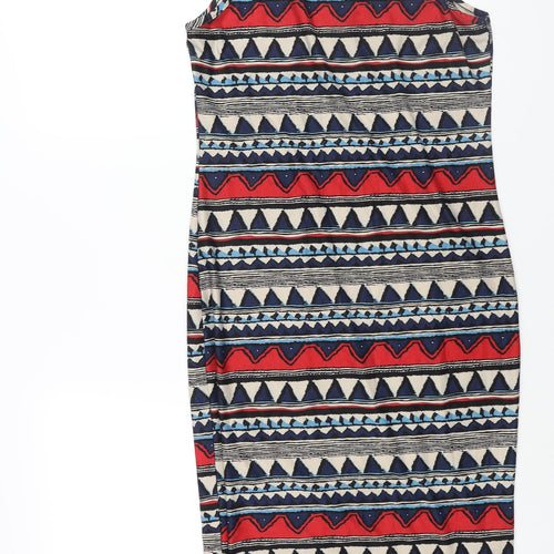 Pussycat London Womens Multicoloured Geometric Polyester Pencil Dress Size 10 Round Neck Pullover