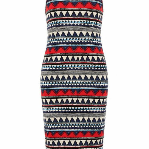 Pussycat London Womens Multicoloured Geometric Polyester Pencil Dress Size 10 Round Neck Pullover