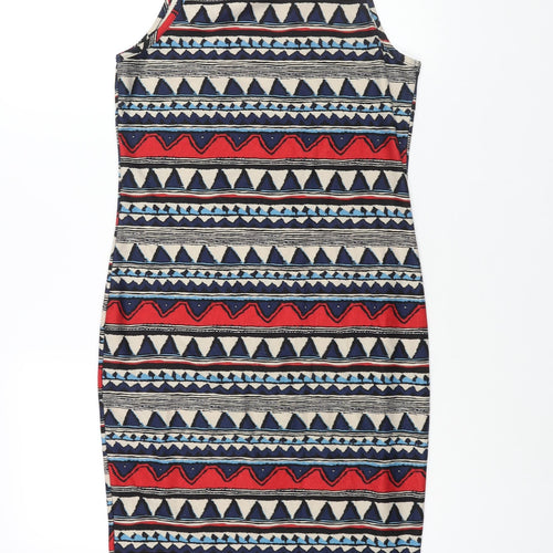 Pussycat London Womens Multicoloured Geometric Polyester Pencil Dress Size 10 Round Neck Pullover