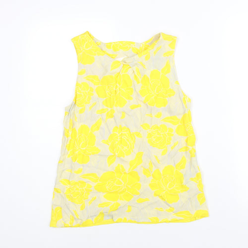 Warehouse Womens Yellow Viscose Camisole Blouse Size 10 Round Neck - Floral Print