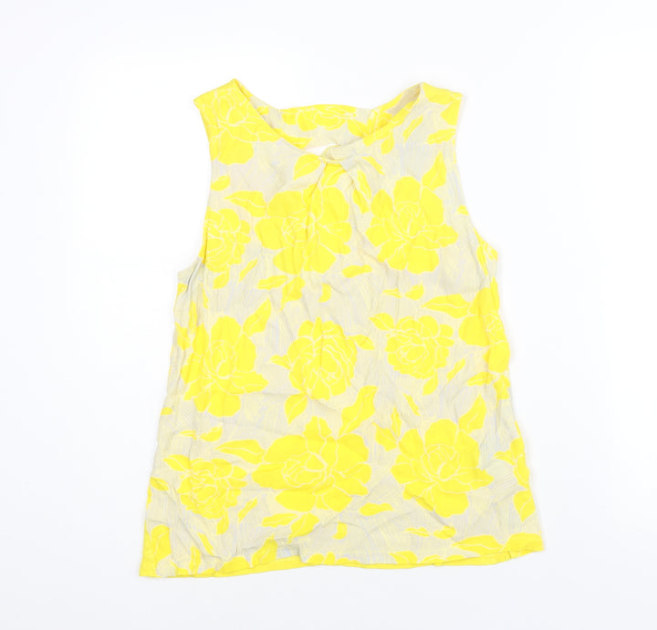 Warehouse Womens Yellow Viscose Camisole Blouse Size 10 Round Neck - Floral Print