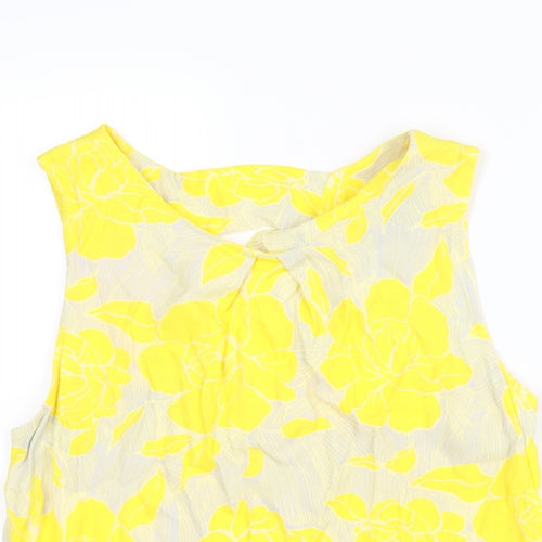 Warehouse Womens Yellow Viscose Camisole Blouse Size 10 Round Neck - Floral Print