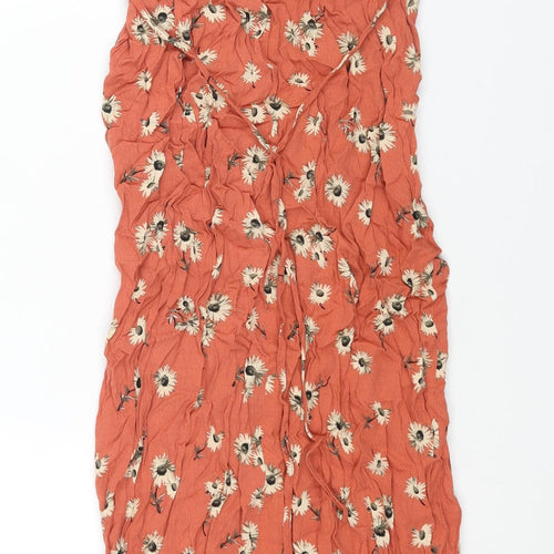 Mango Womens Orange Floral Viscose Shift Size M V-Neck Pullover - Bow Detail