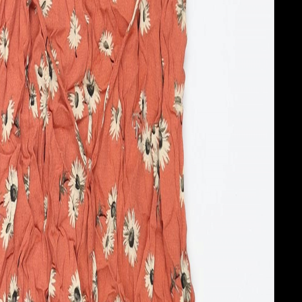 Mango Womens Orange Floral Viscose Shift Size M V-Neck Pullover - Bow Detail