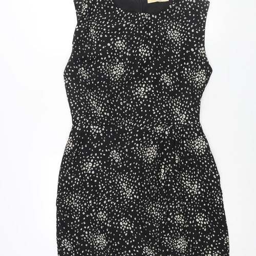Grace & Mila Womens Black Geometric Polyester Shift Size L Round Neck Zip