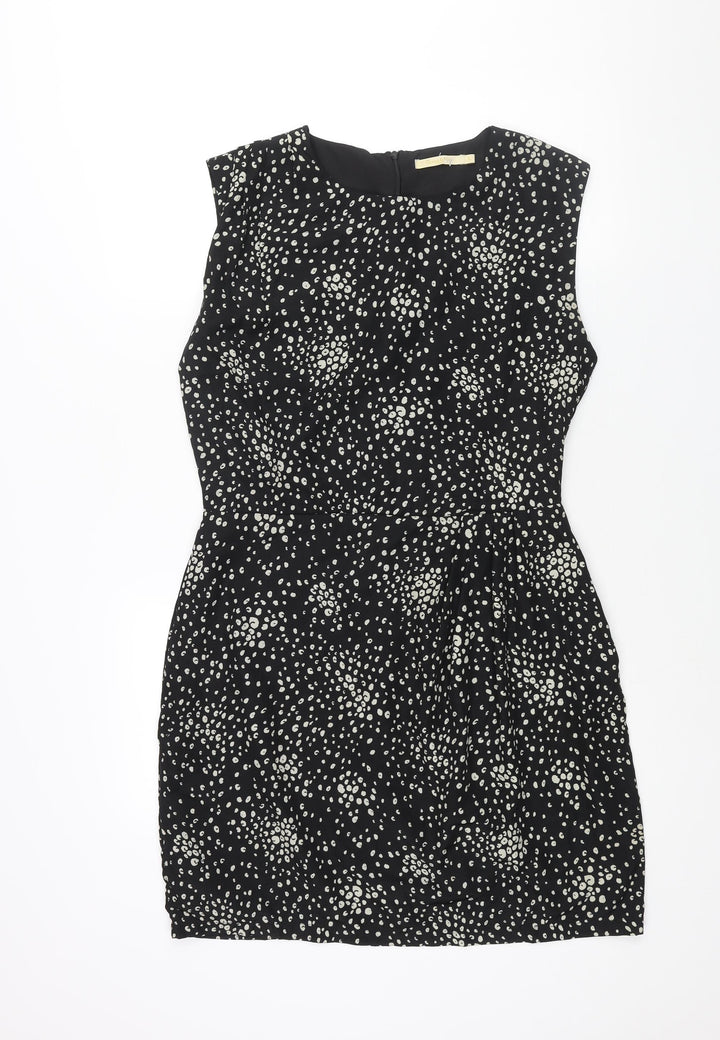 Grace & Mila Womens Black Geometric Polyester Shift Size L Round Neck Zip