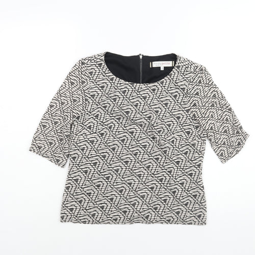Principles Womens White Geometric Viscose Basic Blouse Size 10 Round Neck